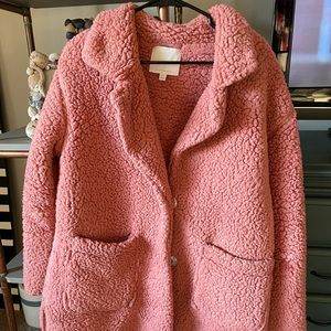 Pink Sherpa coat from Anthropologie